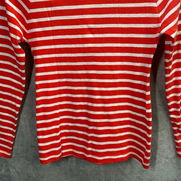 Y2k‎ Henley Top Small Red White Striped Long Sleeve Button Up Preppy Casual - Picture 6 of 15